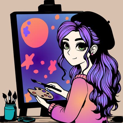 realistic girl artist painting a blank canvas