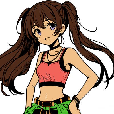 anime girl wearing crop top