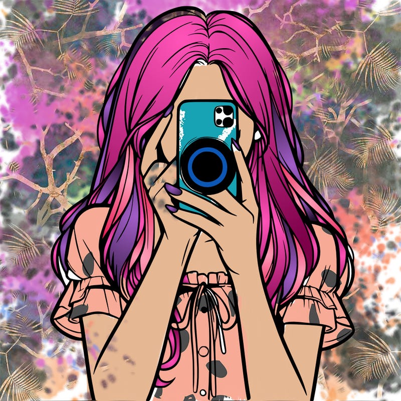 a realistic girl holding her phone taking pictures