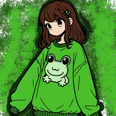 girl wearing frogging sweatshirt
