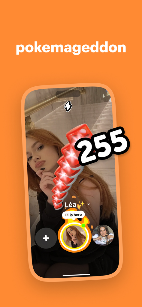 Ten ten app interface showing the pokemageddon feature with 255 notifications on a friends profile