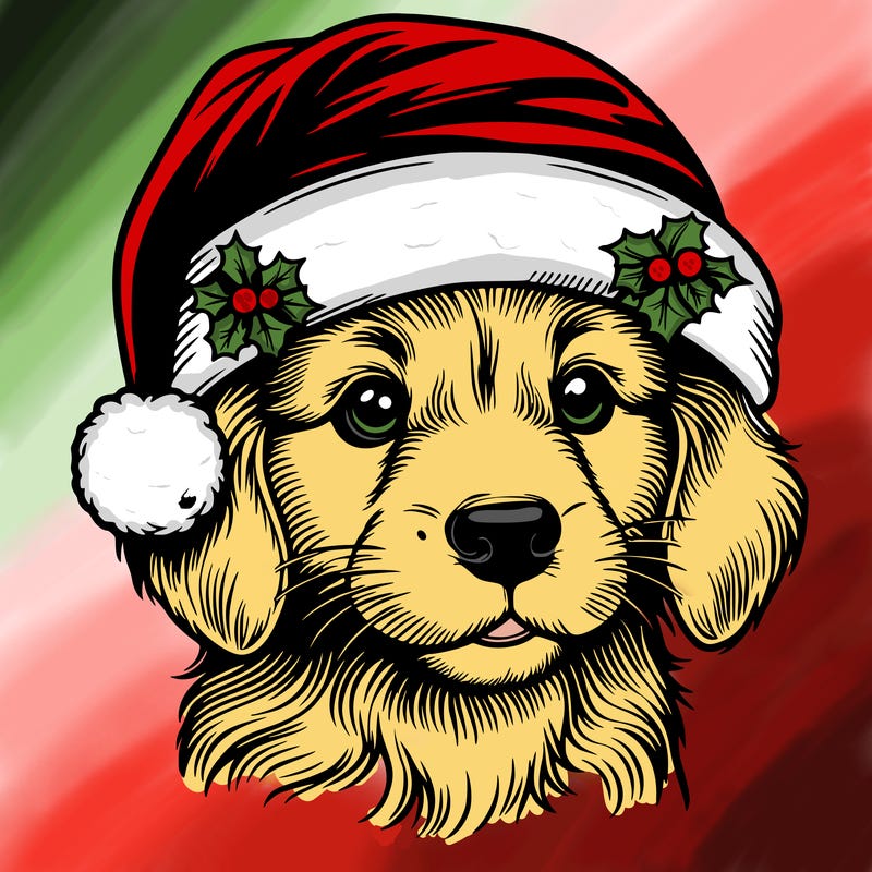 realistic dog wearing a santa hat