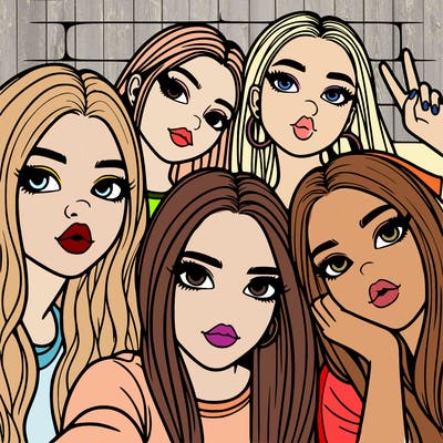 group of teen girls friends y2k up close in a selfie