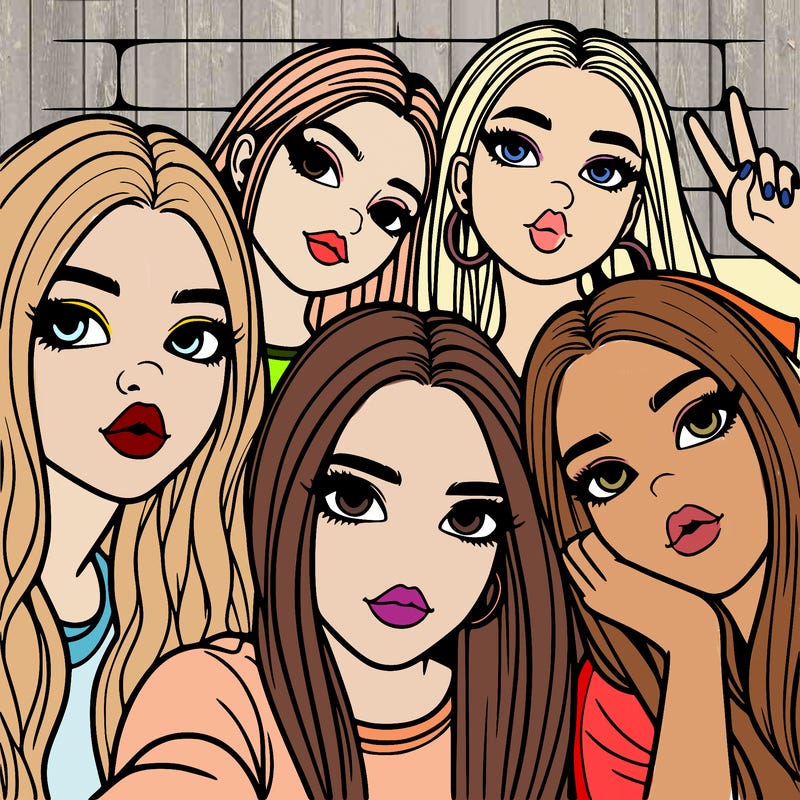 group of teen girls friends y2k up close in a selfie