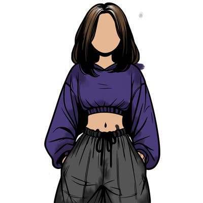 realistic girl faceless with baggy pants and a crop top