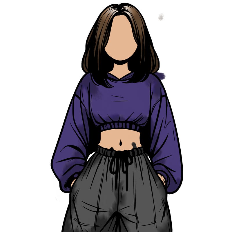 realistic girl faceless with baggy pants and a crop top