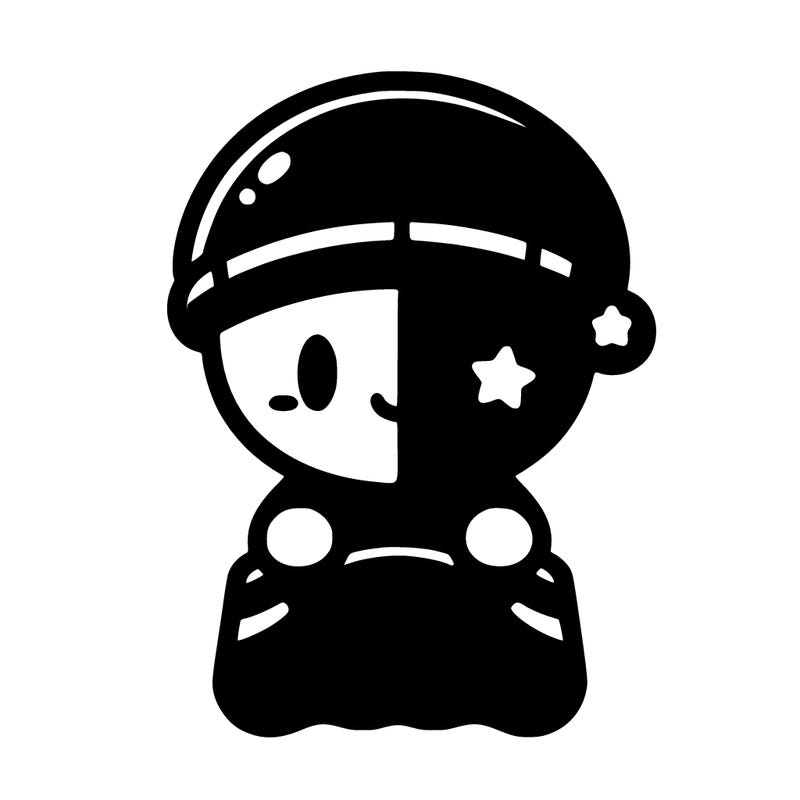 a short blue guy with a dark blue blanket with the line going down while holding it from the inside the blanket and a sleeping hat and half black on the head with a star on the black side of the face