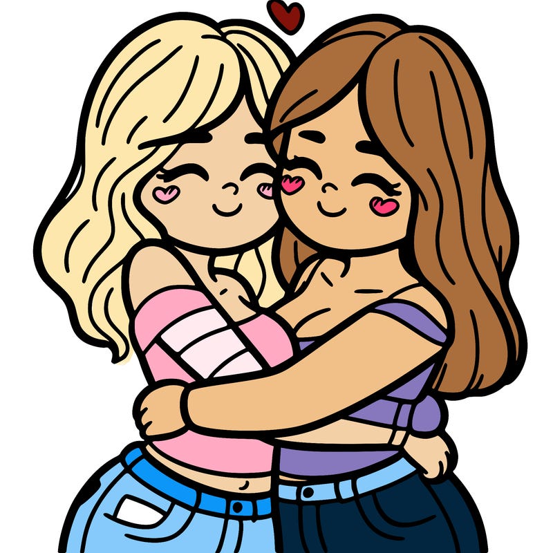 two females (pride month) hugging