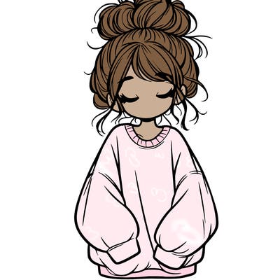 girl with baggy sweatshirt and messy bun