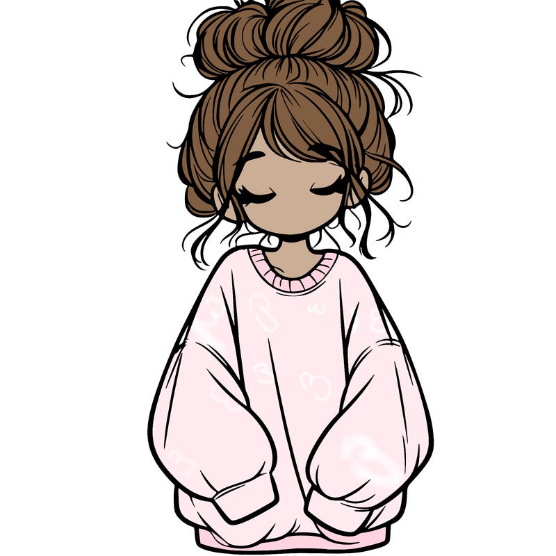 girl with baggy sweatshirt and messy bun