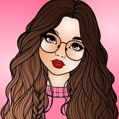 girl with long hair and freckles and glasses realistic