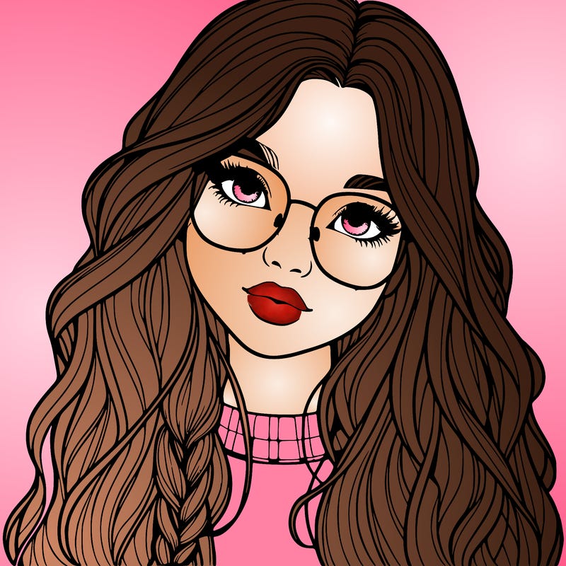 girl with long hair and freckles and glasses realistic