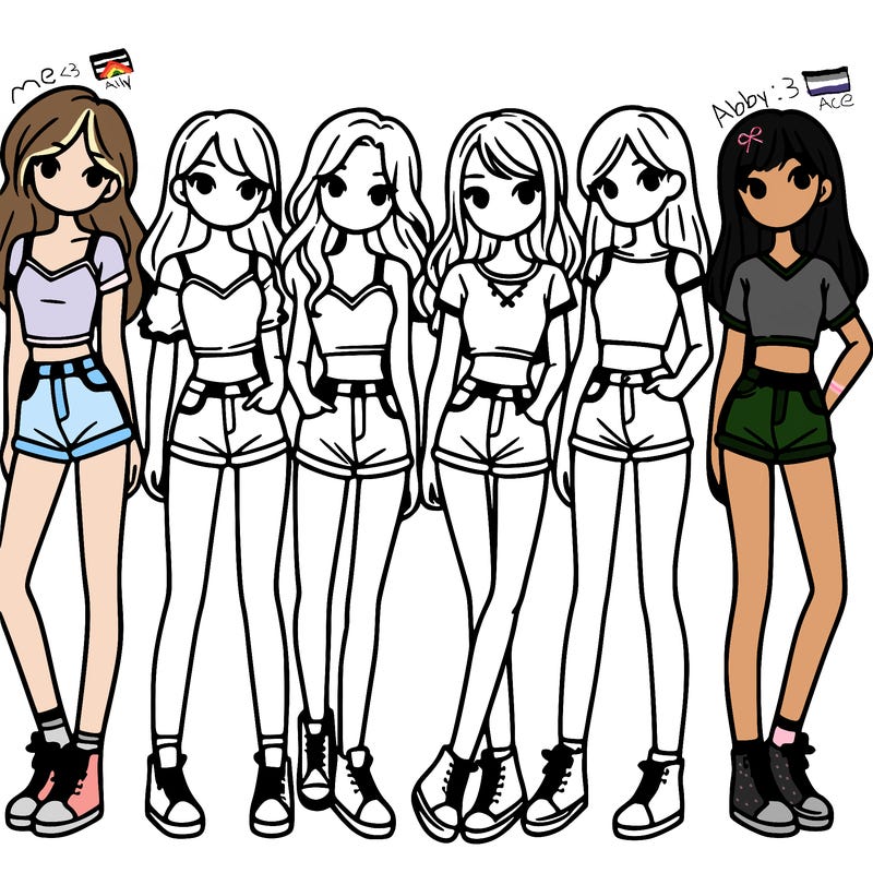 a group of girls wearing crop tops and shorts