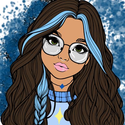 girl with long hair and freckles and glasses realistic