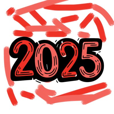 one line scrawled numbers sketch design “2025”