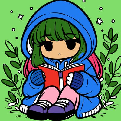 girl in oversized hoodie reading a book