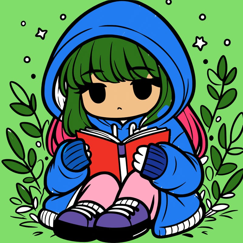girl in oversized hoodie reading a book