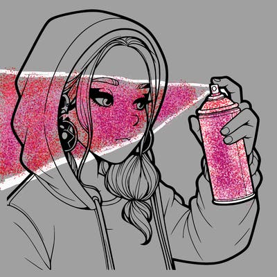 a realistic girl, spray painting
