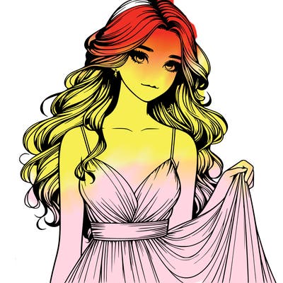 realistic girl in flowy silky prom dress