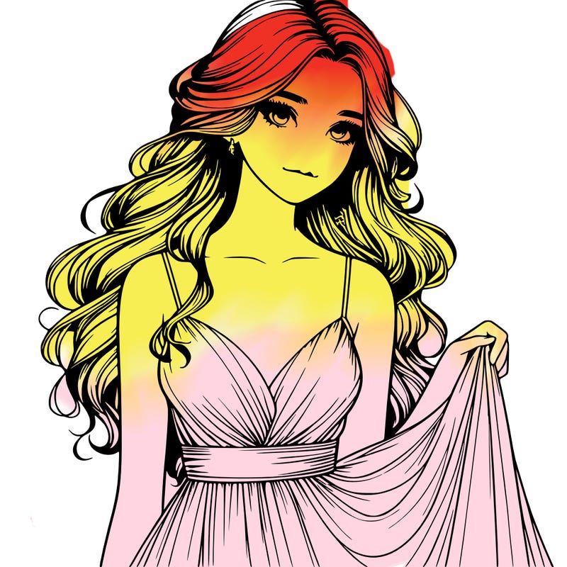 realistic girl in flowy silky prom dress