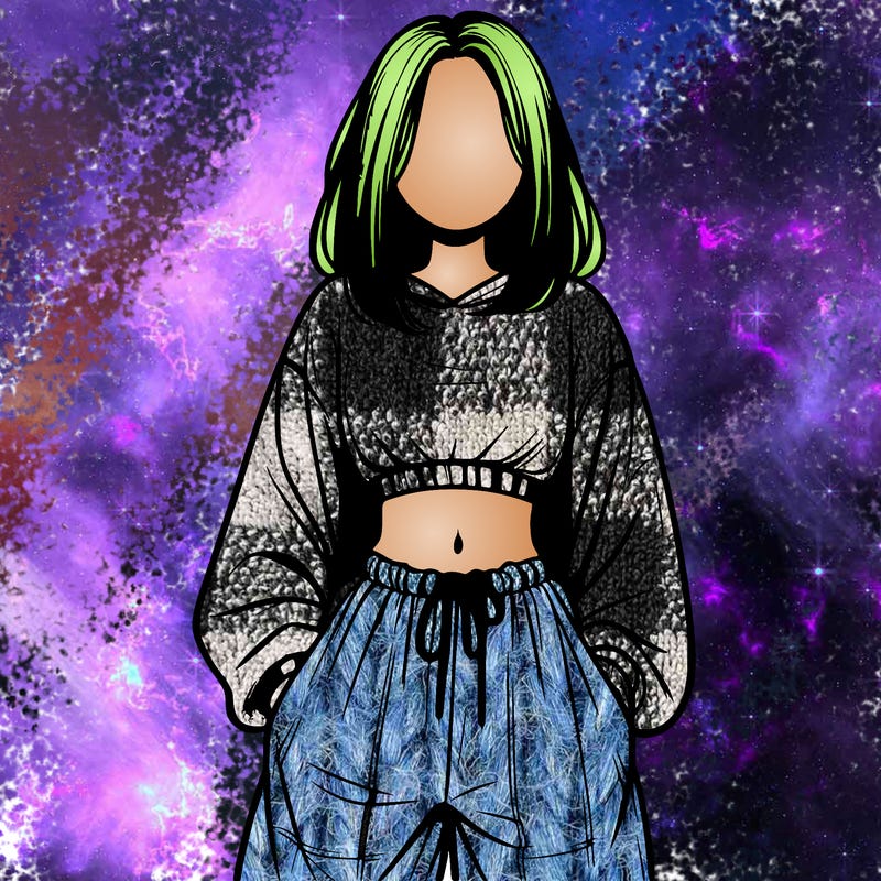realistic girl faceless with baggy pants and a crop top