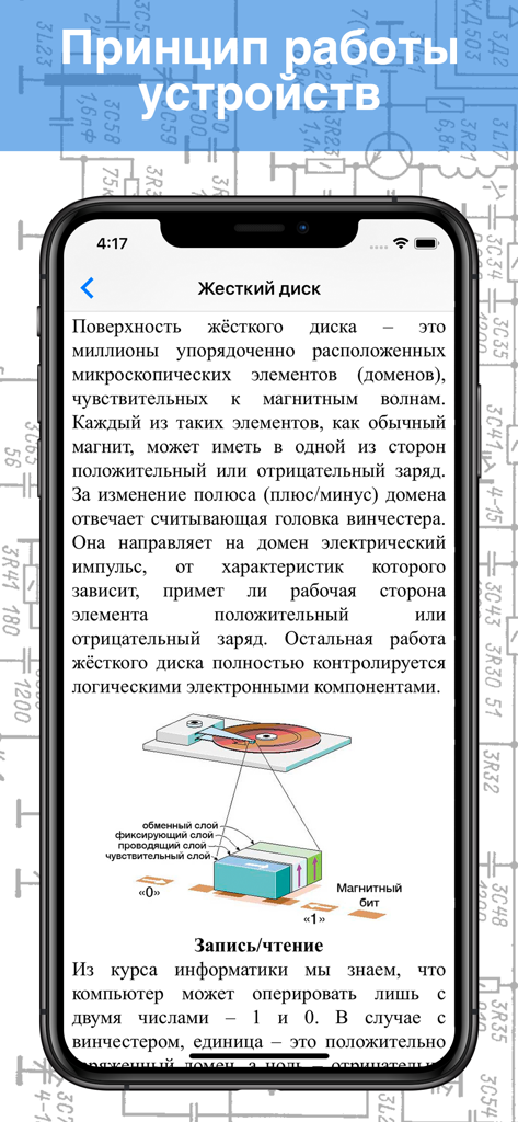 Электроник 2 - Electronic 2 app screenshot showing hard drive operation principle.
