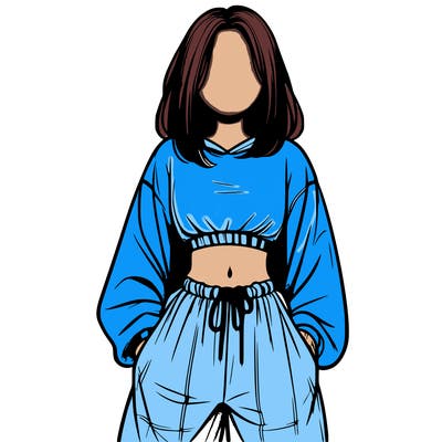realistic girl faceless with baggy pants and a crop top