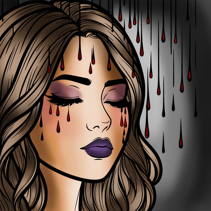 rain going over realistic woman’s face