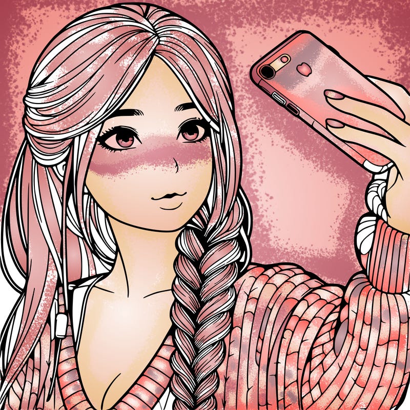 realistic girl, taking a selfie