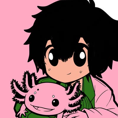 anime boy with axolotl