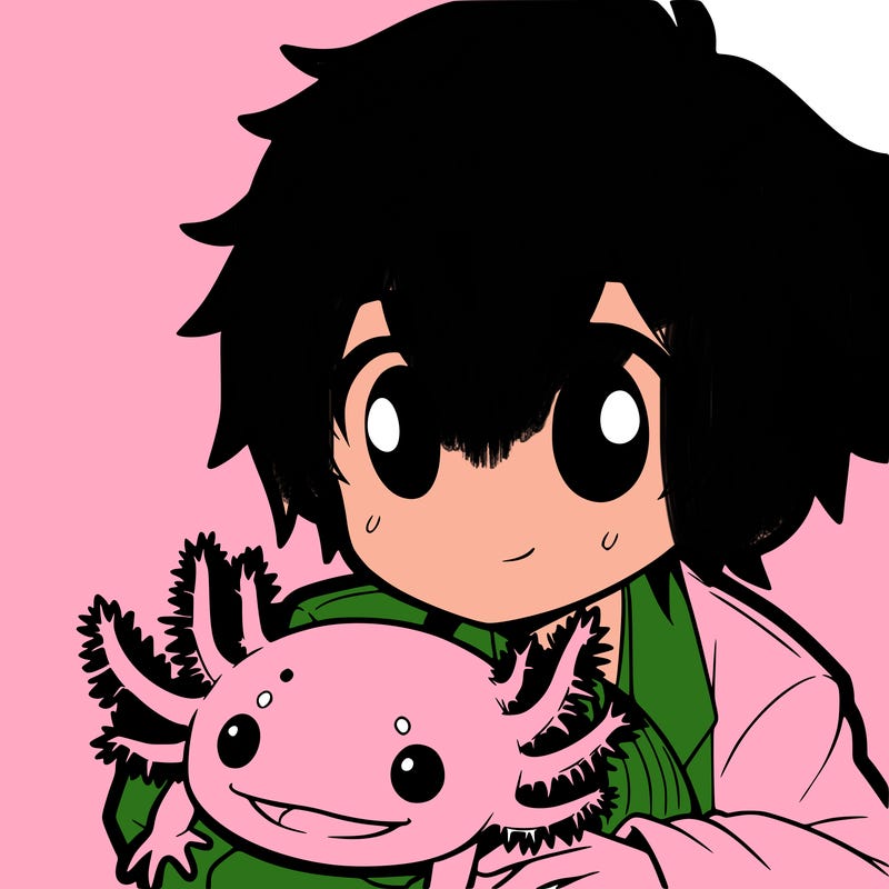 anime boy with axolotl