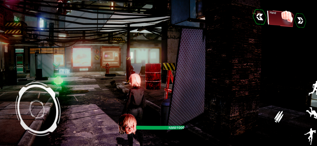 Cyber Night Neon City Arpg War - Third person gameplay of a female warrior in a neon lit cyberpunk city