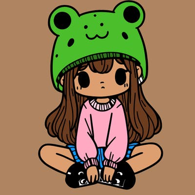 a girl wearing a frog hat and some frog socks
