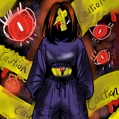 realistic girl faceless with baggy pants and a crop top