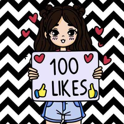 girl holding a sign saying 100 likes