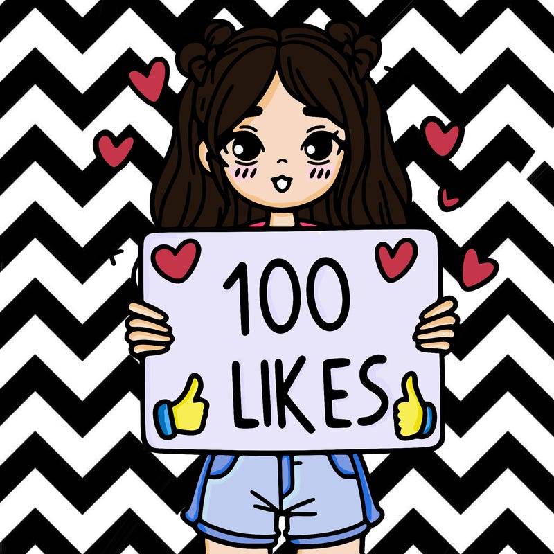 girl holding a sign saying 100 likes