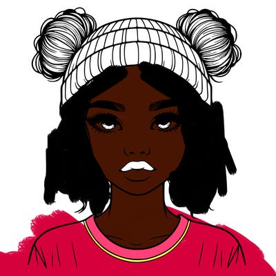 realistic girl with buns in her hair with a beanie on