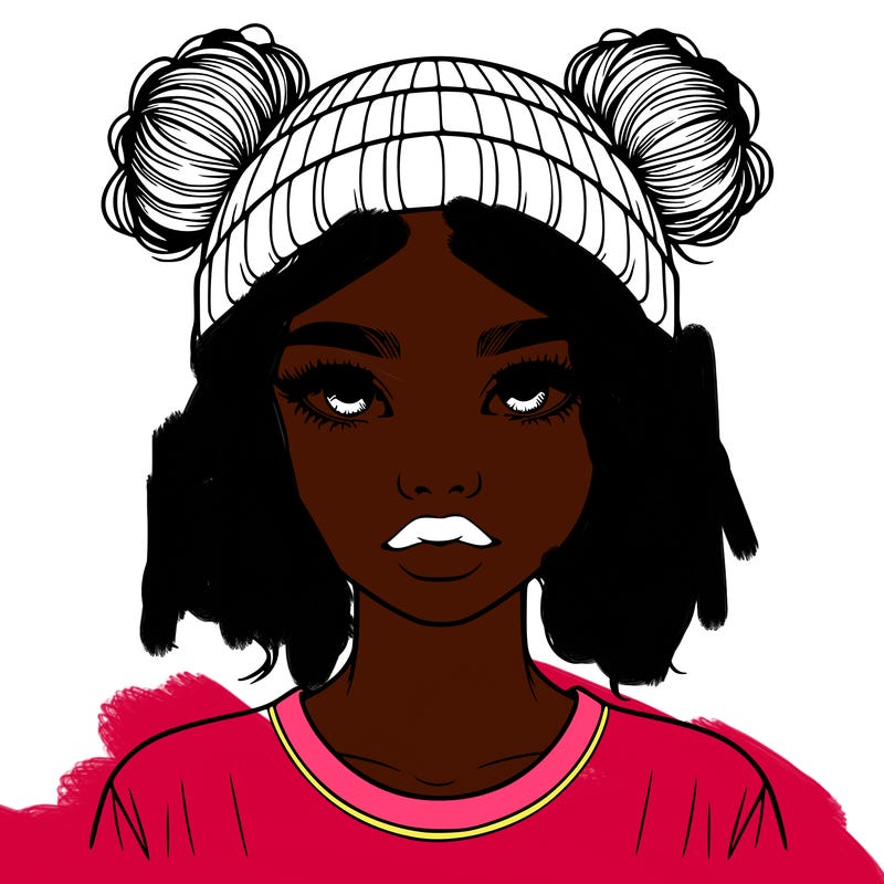 realistic girl with buns in her hair with a beanie on