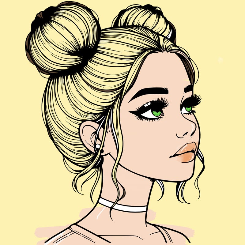 realistic girl with buns on the top of her head