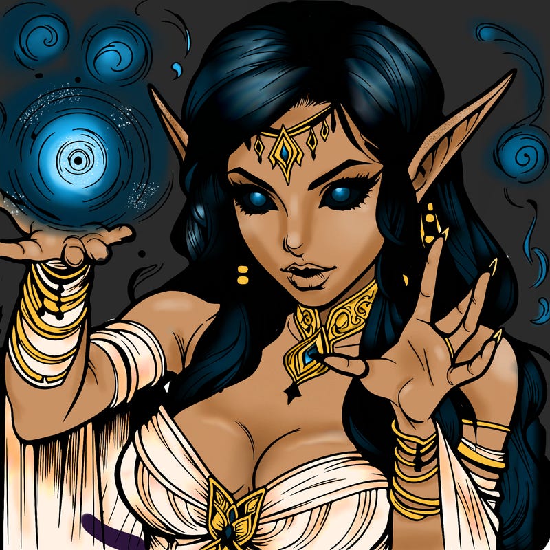 realistic scary beautiful elf sorceress casting spell