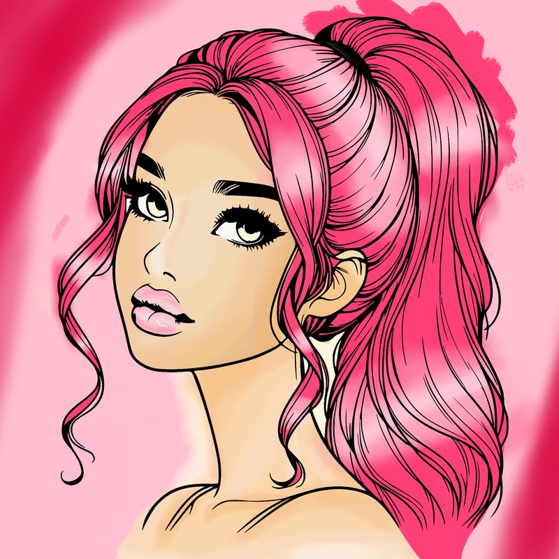 realistic girl with a ponytail on her hair and lips