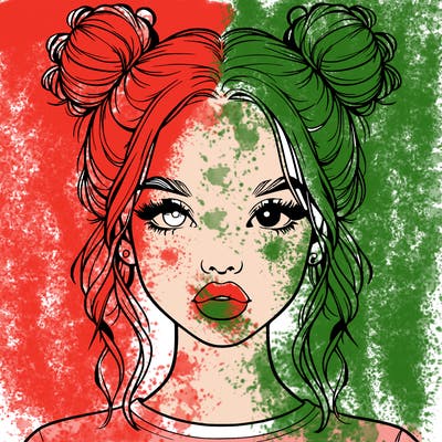 realistic girl with two buns in hair and lips