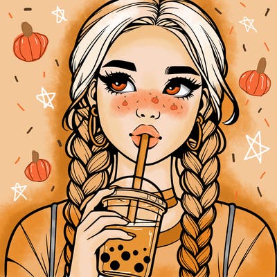 realistic girl with braided hair drinking boba