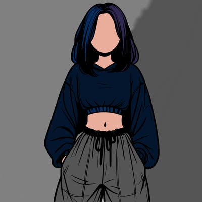 realistic girl faceless with baggy pants and a crop top