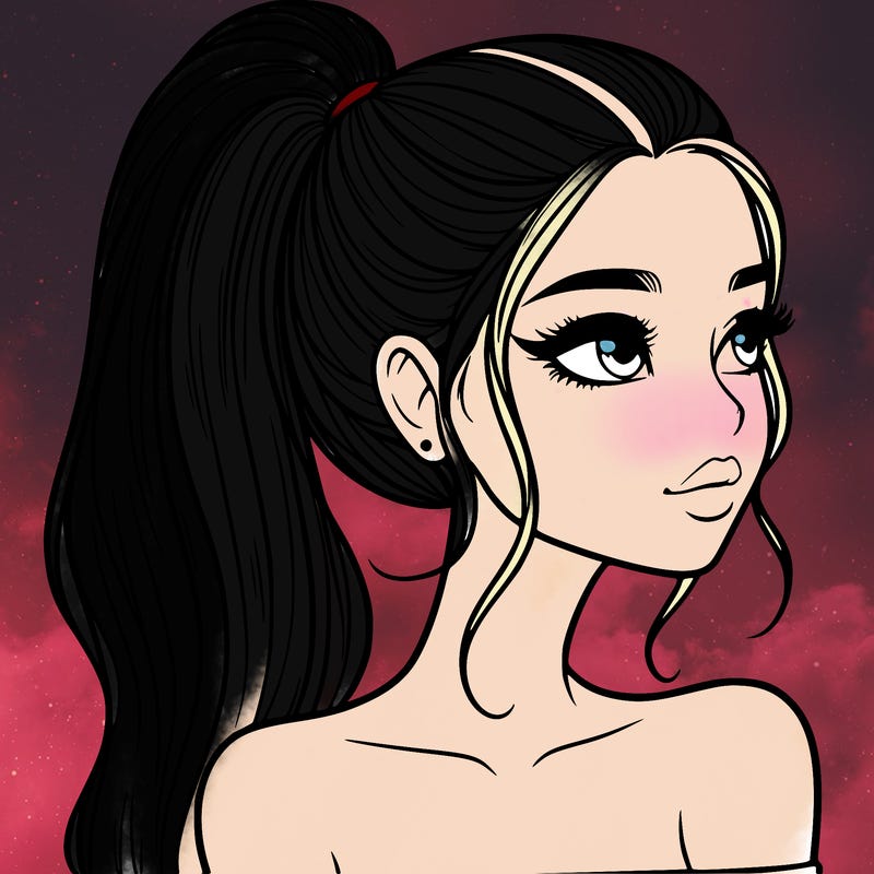 a beautiful and realistic girl with a high pony tail