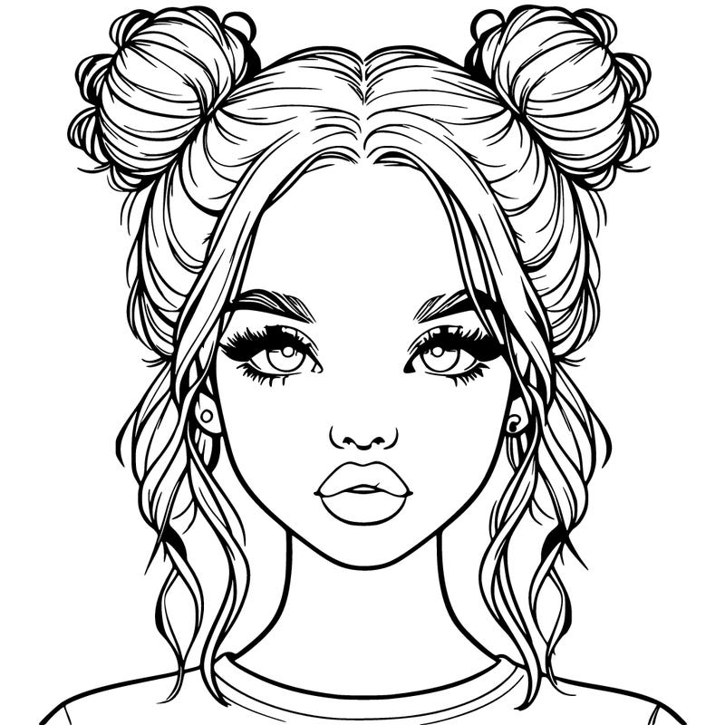 realistic girl with two buns in hair and lips