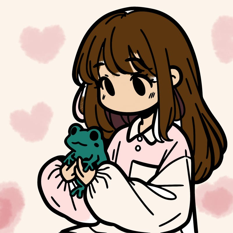 girl with long hair and a oversized shirt. and she is holding a frog