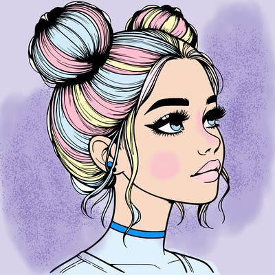 realistic girl with buns on the top of her head
