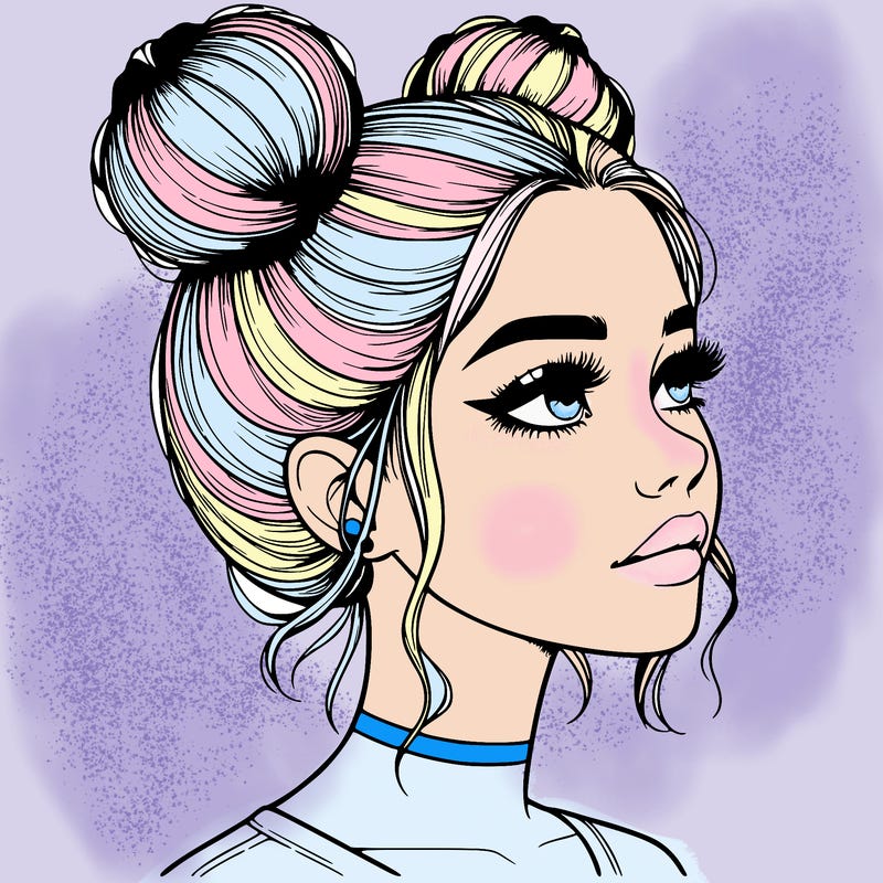 realistic girl with buns on the top of her head