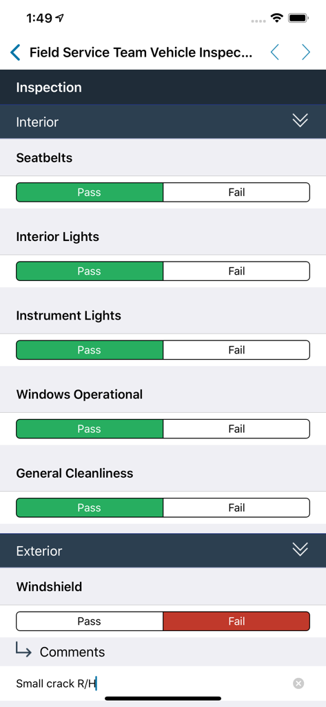 TrueContext - Digital vehicle inspection checklist in the TrueContext mobile application